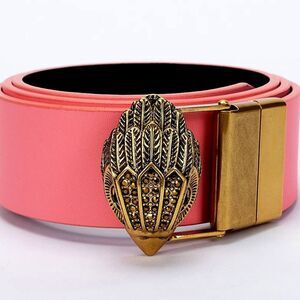 Kurt Geiger London Eagle Head Leather Belt- Fuschia/Antique Brass